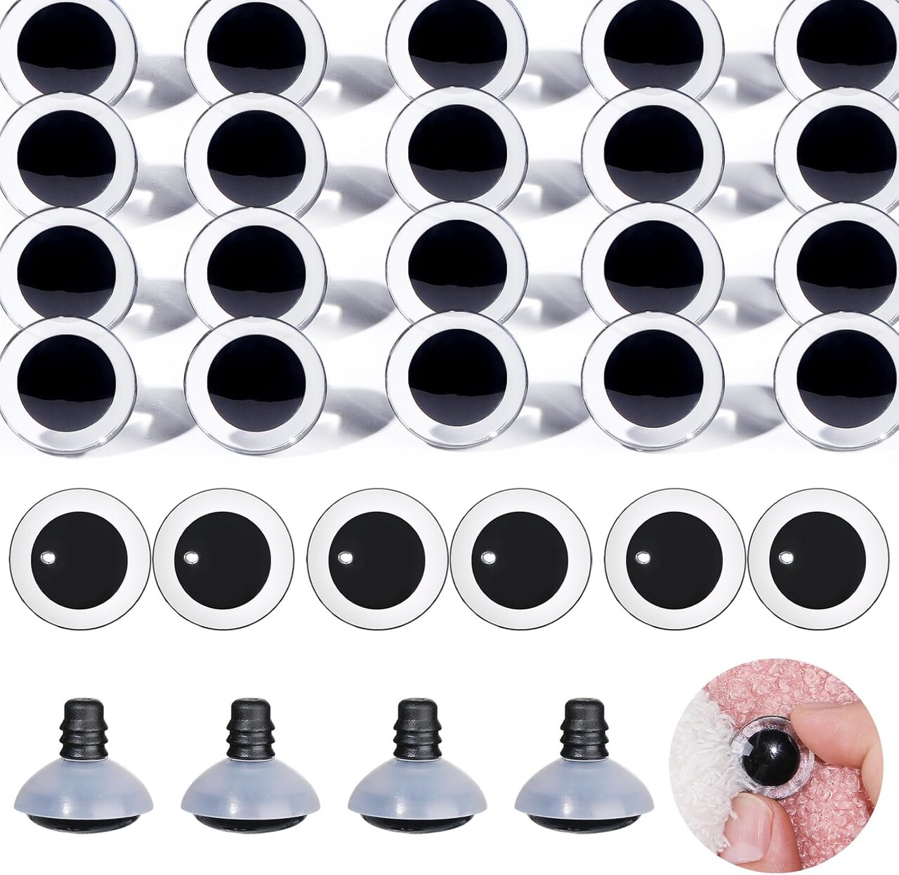 100PCS 10mm Moon Safety Eyes with Washers for Amigurumi, Crochet Dolls, and Plush Animals